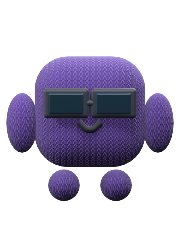 Jules, our purple knitted coworker with sunglasses