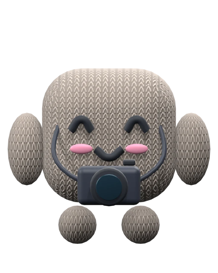Tess, our ivory knitted coworker with a camera